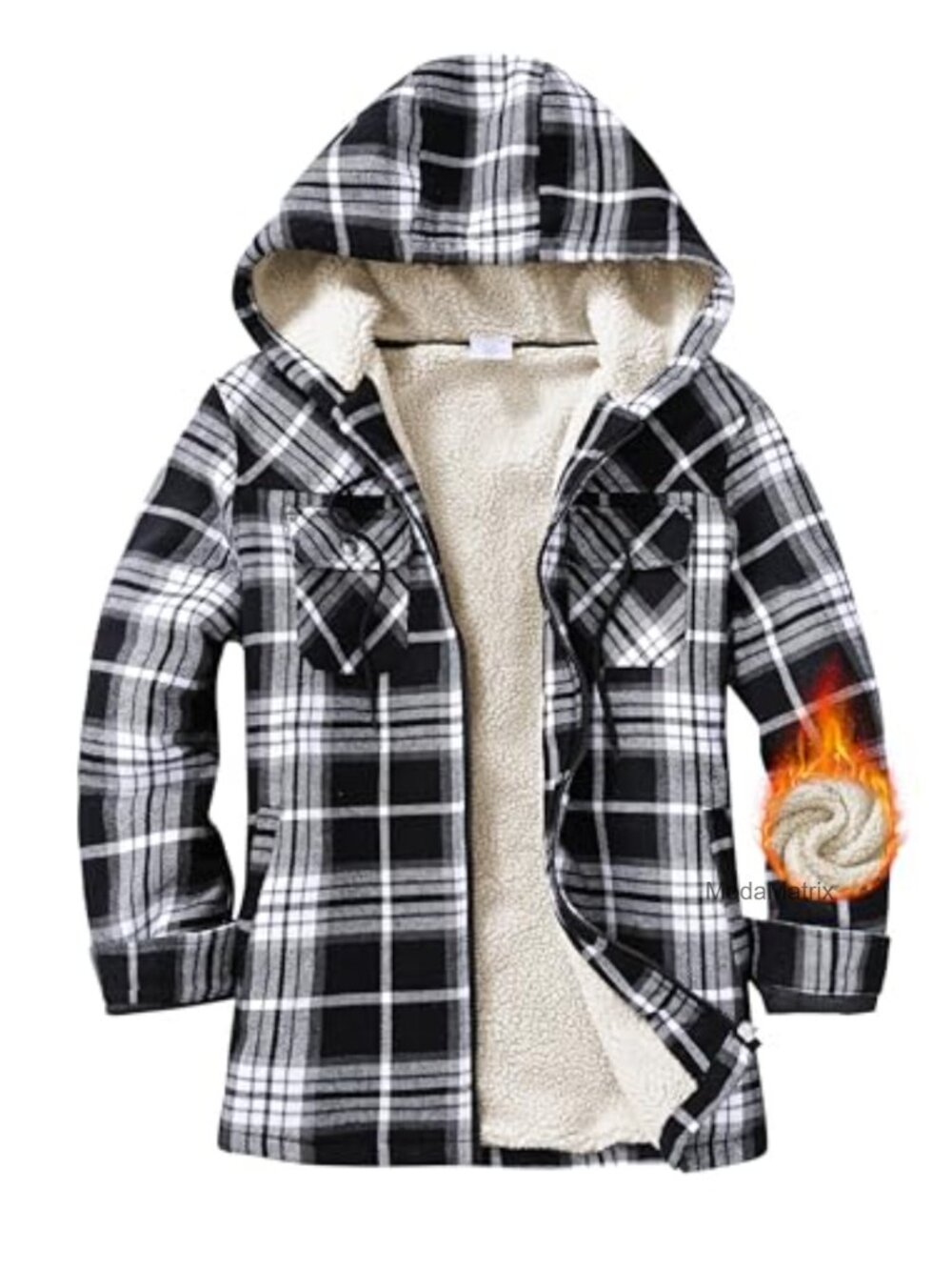 Womens Zip Up Hoodie Fleece Sherpa Lined Plaid Jacket Warm Winter Coat